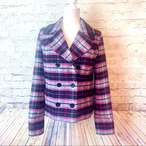 Pink Victoria’s Secret Campus Plaid Wool Blend Pea Coat